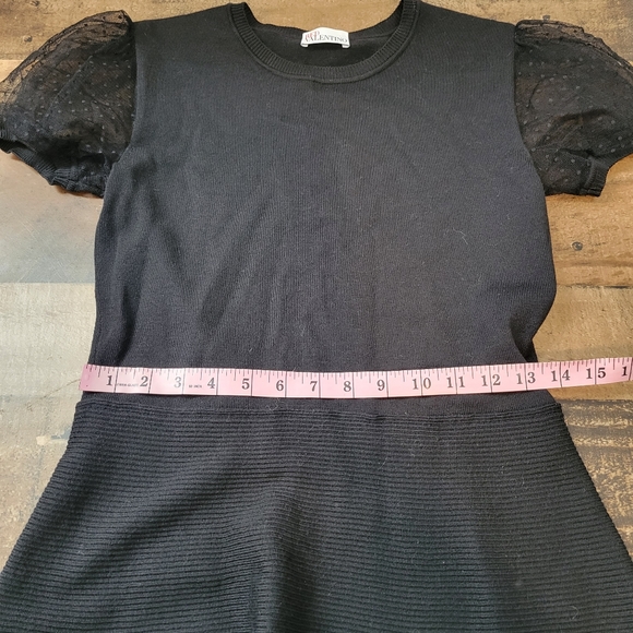 Medium Red Valentino Black Puff Organza Sleeve Virgin Wool Dress - Picture 3 of 8